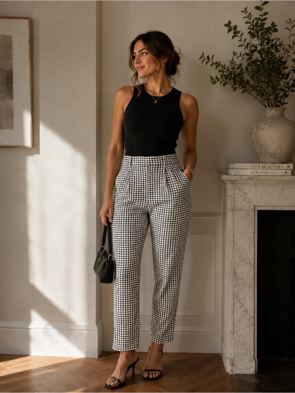 Zara Black and White Checked Chinos